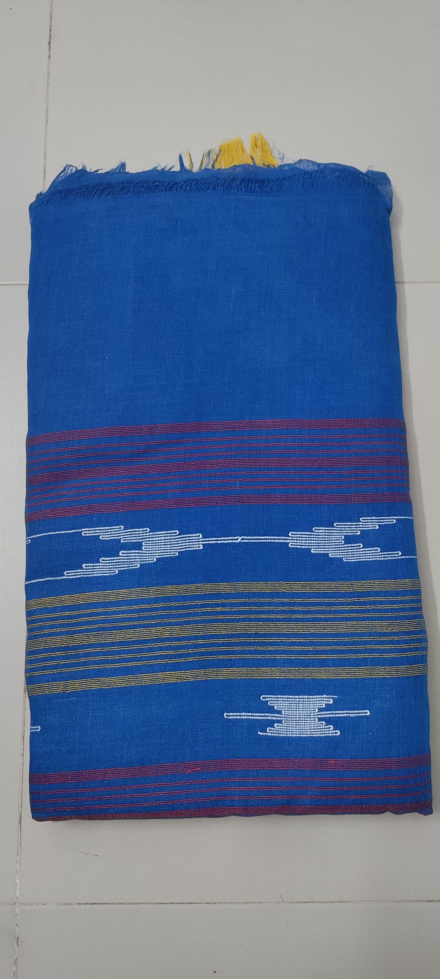 Royal Blue with White Weaving Motif Monipuri Saree