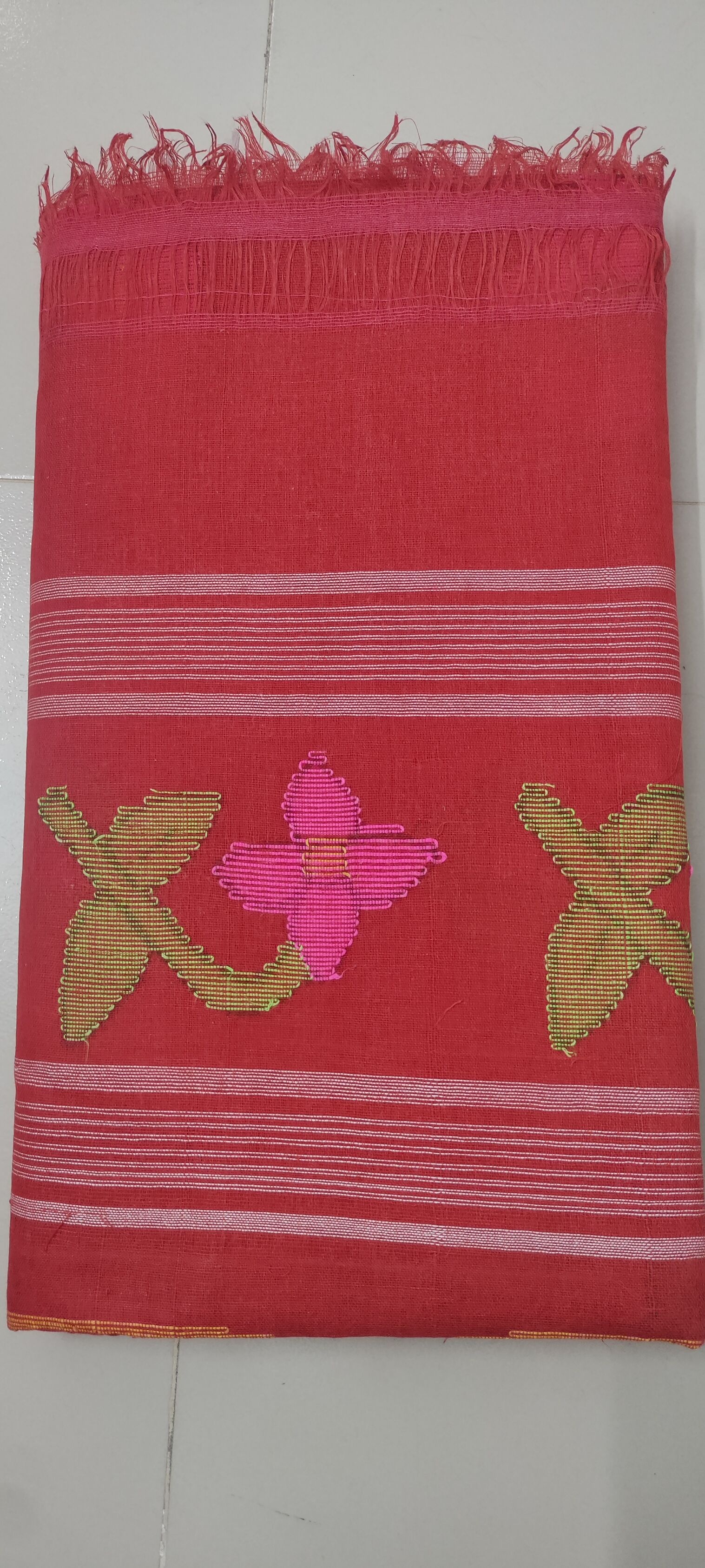 Rose Red with Hot Pink Monipuri Saree