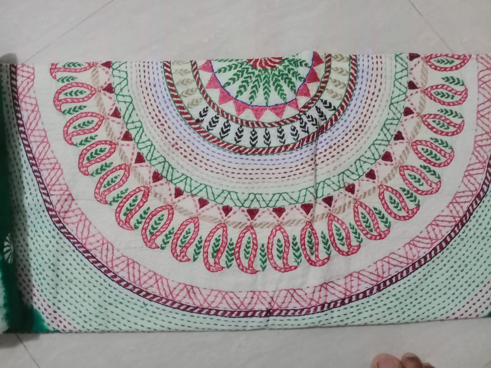 Emerald Bloom Nakshi Kantha