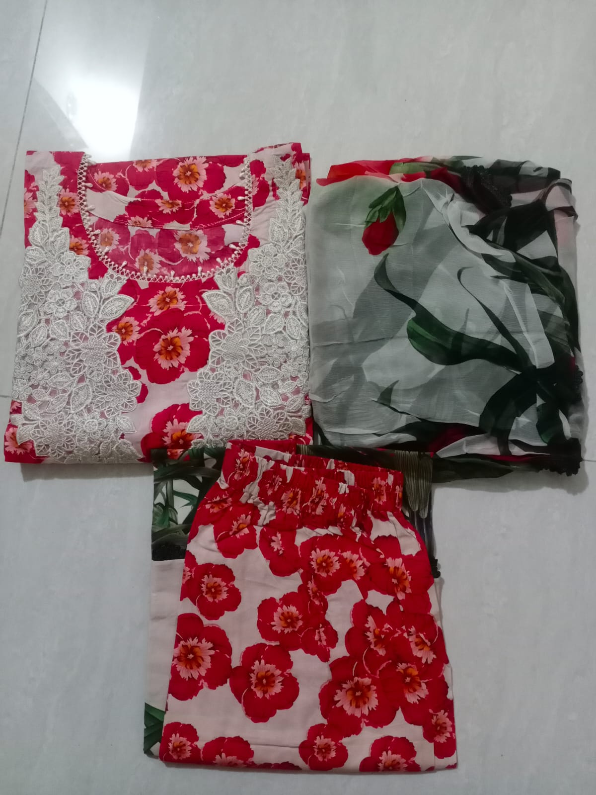 Crimson Blossom Three Piece