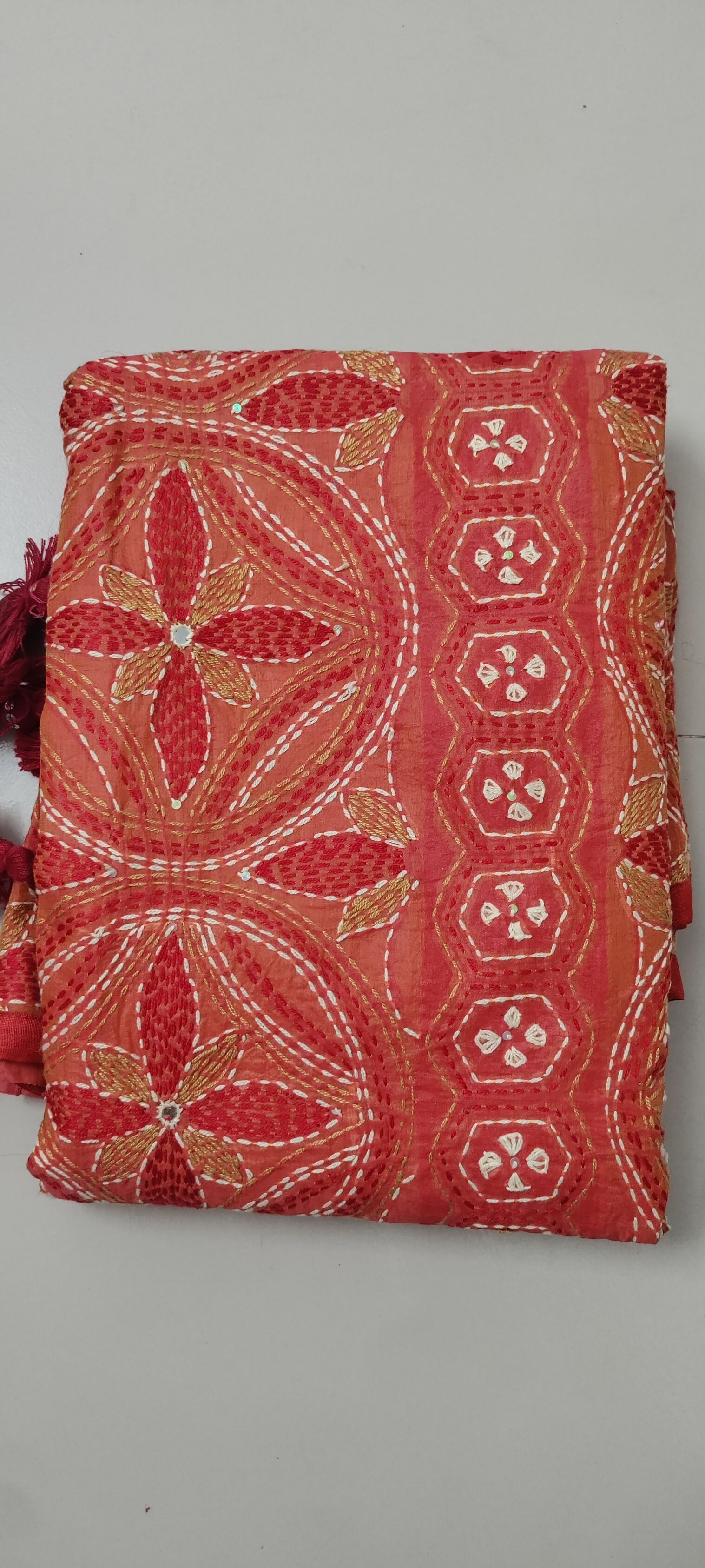 Coral Orange / Peach Orange Muslin Saree