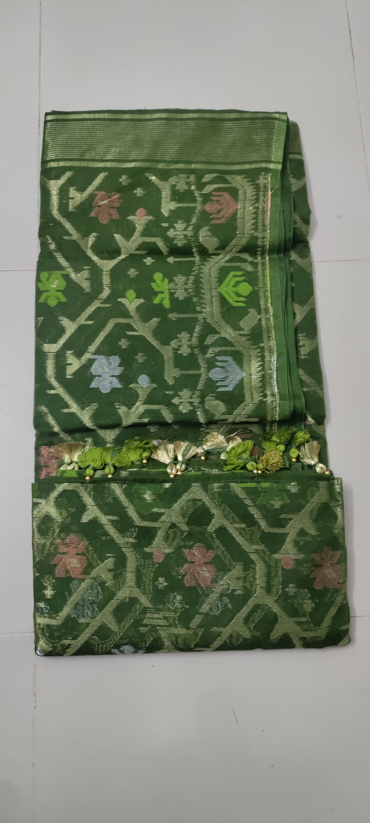 Bottle Green Jamdani Saree