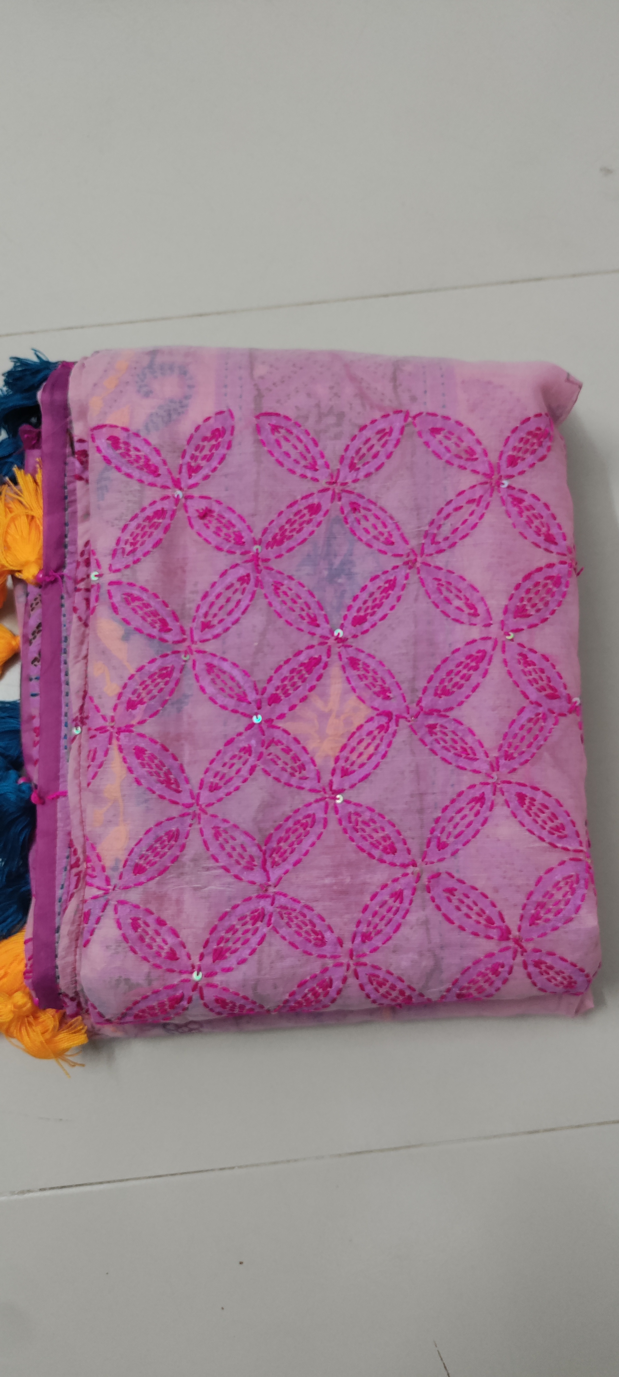Baby Pink Muslin Saree