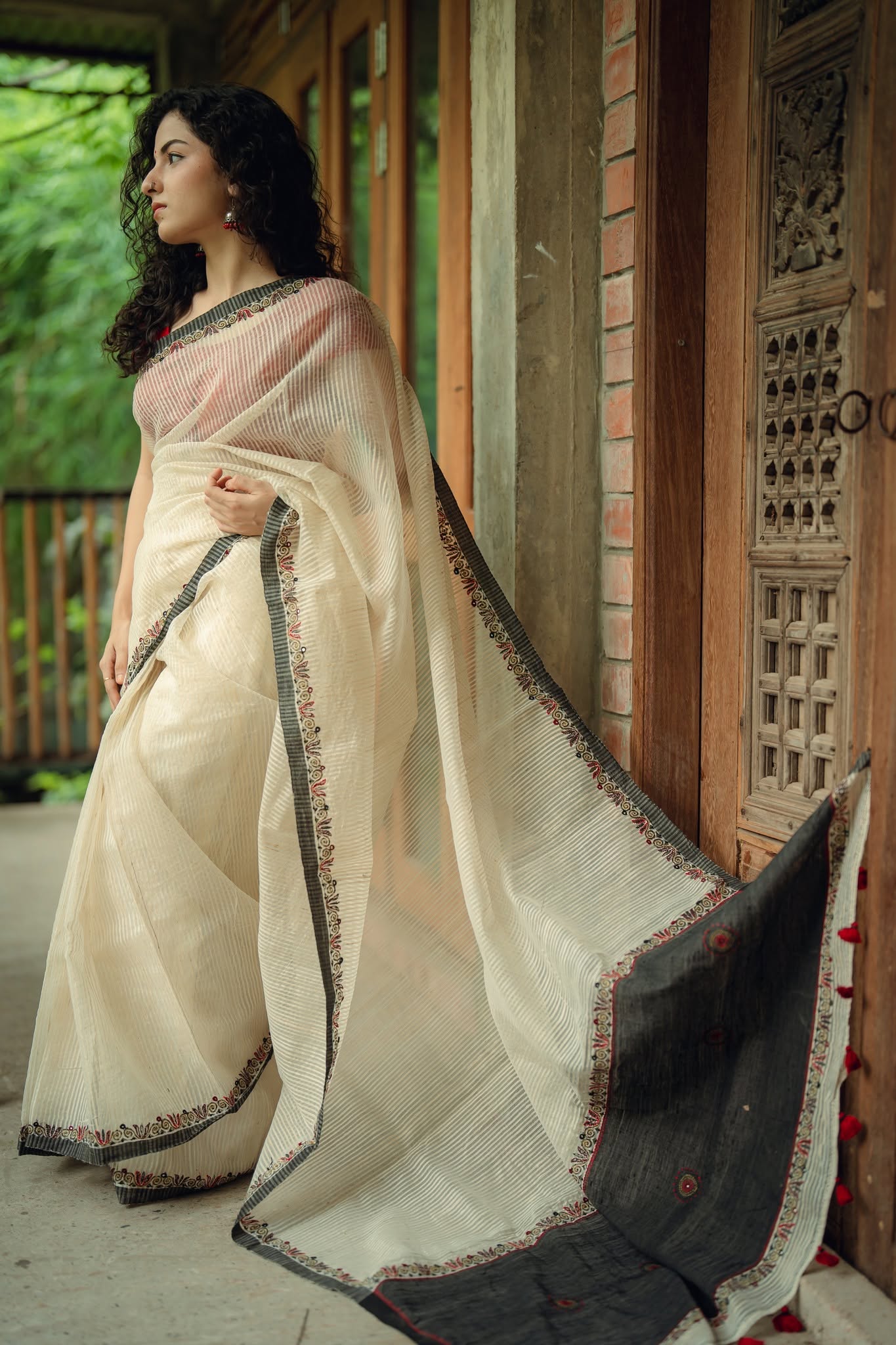 Deep Ash Black Multicolor Embroidery Border