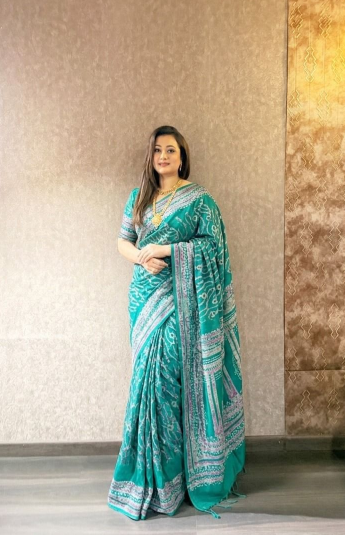 Emerald Green Tie-Dye Saree