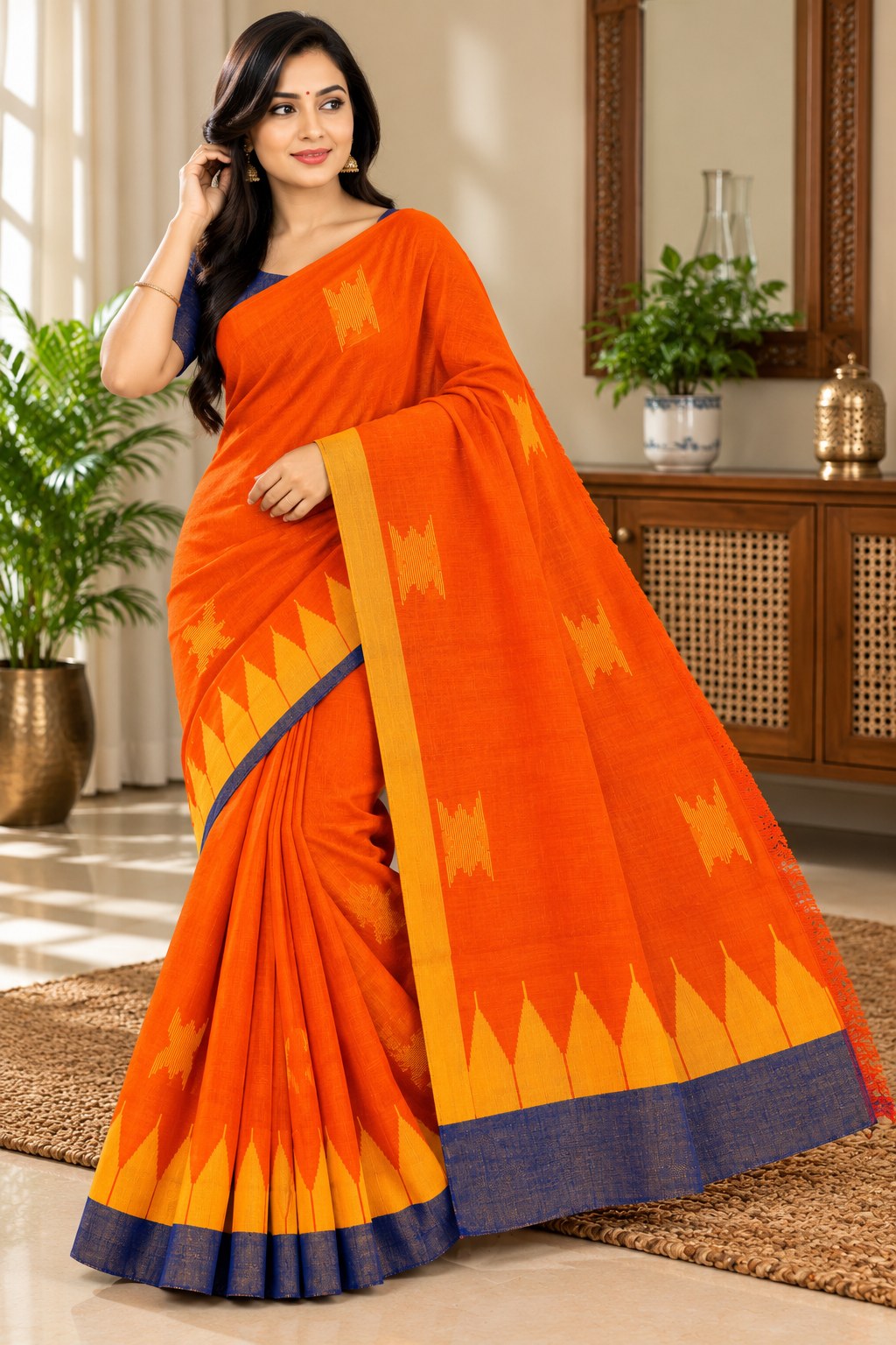 Sunset Glow Orange Monipuri Saree