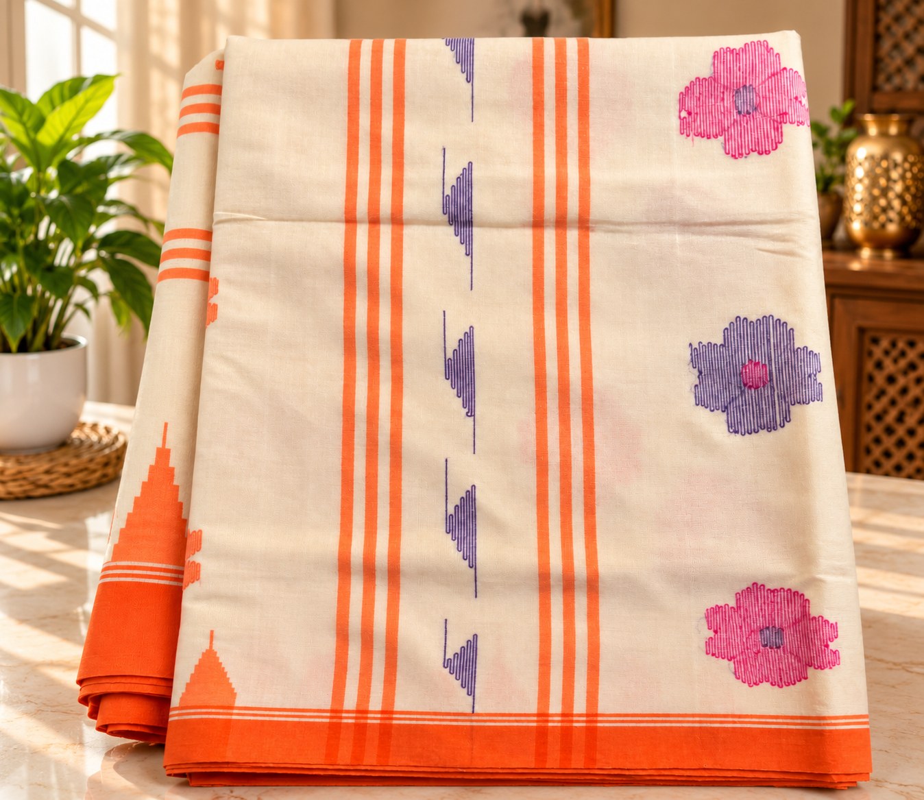 Peach Blossom Monipuri Saree
