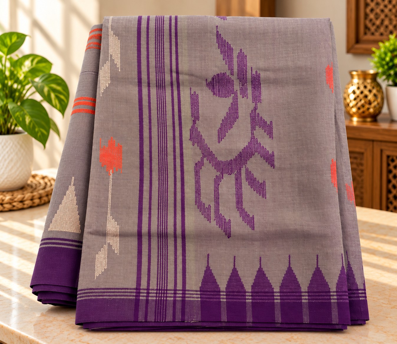 Purple Geometric Manipuri Saree